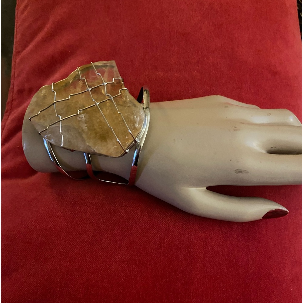 Wire Wrapped silver Quartz Cuff Bracelet